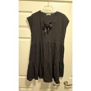 Robin Piccone Black Textured Cotton Tiered Dress L